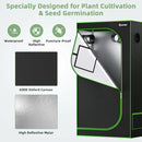 36"x20"x63" Mylar Hydroponic Grow Tent w/Observation Window & Floor Tray Black