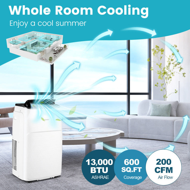 Premium 13000 BTU ASHRAE Portable Air Conditioner With Smart Technology and Remote Control