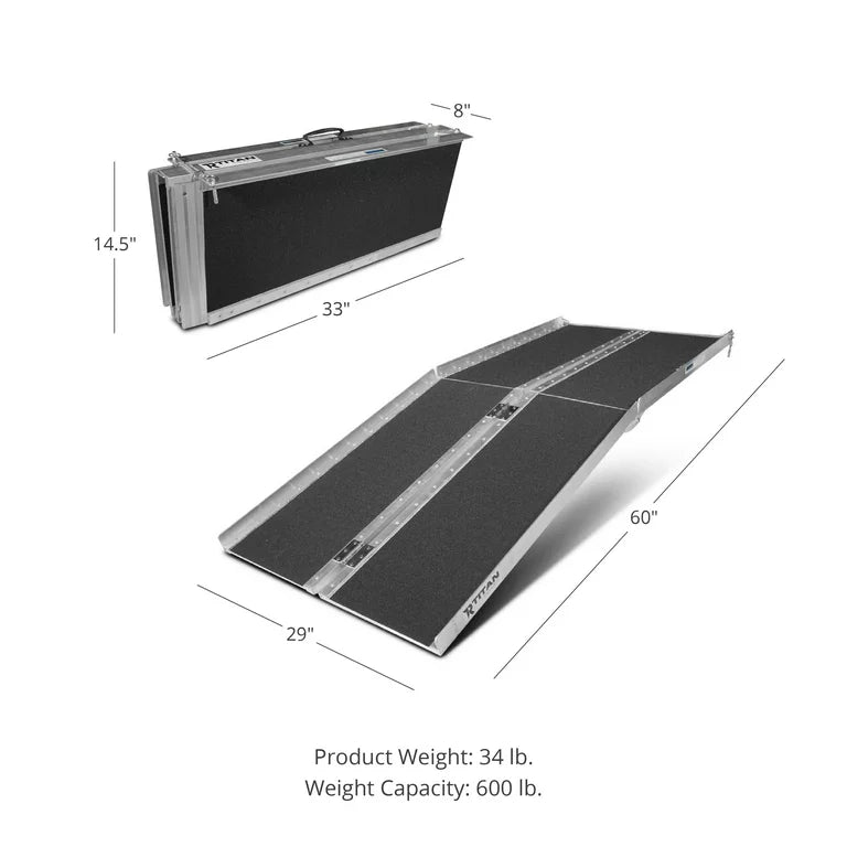 Portable Wheelchair Ramp Multi Fold 5 ft Long x 30 in Wide Anti-Slip