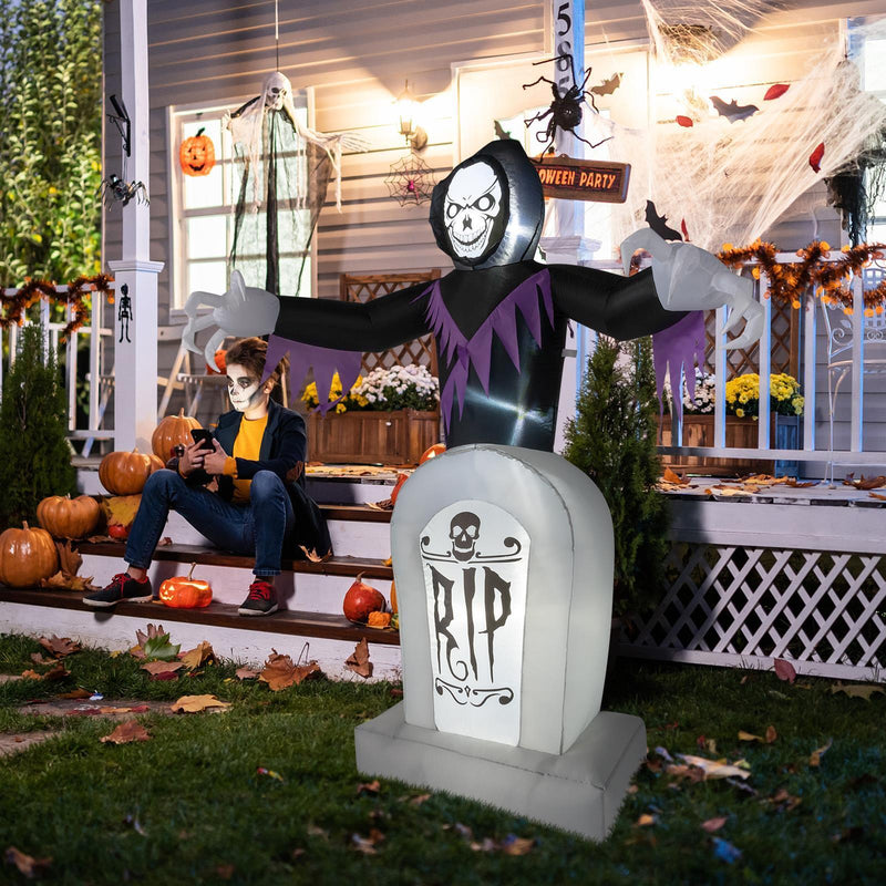 8FT LED Inflatable Halloween Grave & Grim Reaper Yard Blow Up Lighted Decoration