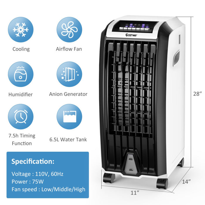 Portable Home And Office Evaporative Air Cooler With 3 Wind Modes And Timer