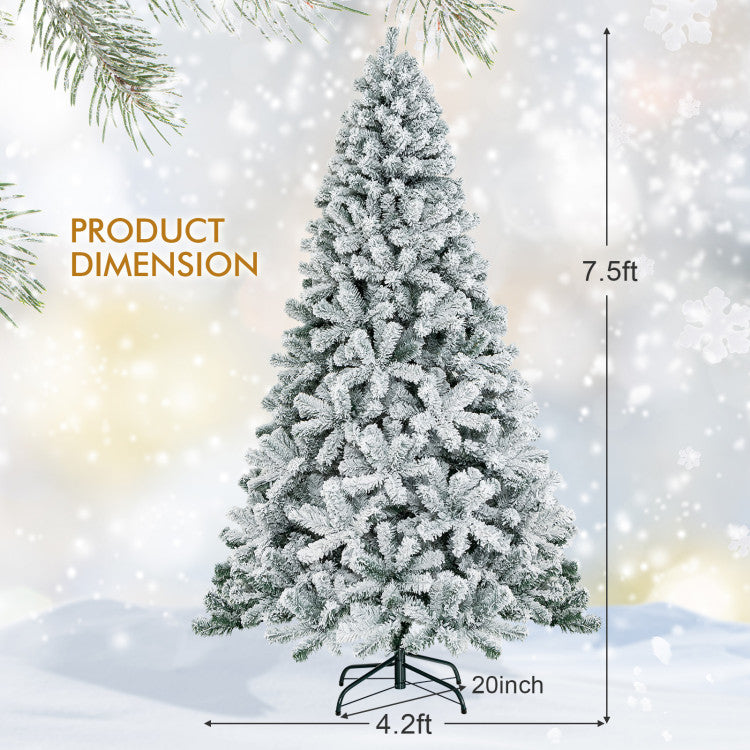 7.5 Feet Artificial Christmas Tree With Snow Flocked Hinged