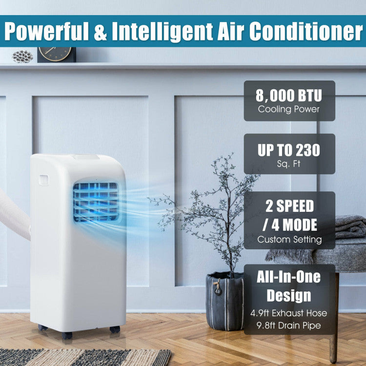 Premium 8000 BTU ASHRAE Portable Air Conditioner With Dehumidifier Function and Remote Control