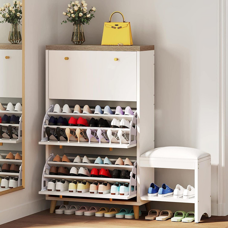 Premium Shoe Storage Cabinet with Bench & 3 Flip Drawers Shoe Rack Storage Organizer