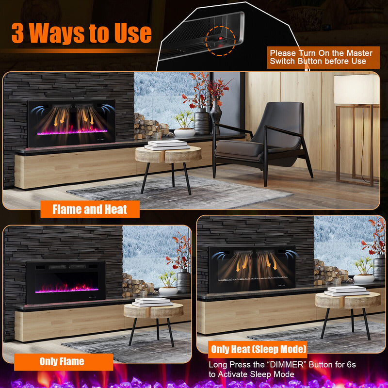 Premium 50 Inches Ultra-Thin Electric Fireplace Wall-Mounted & Recessed Fireplace Heater