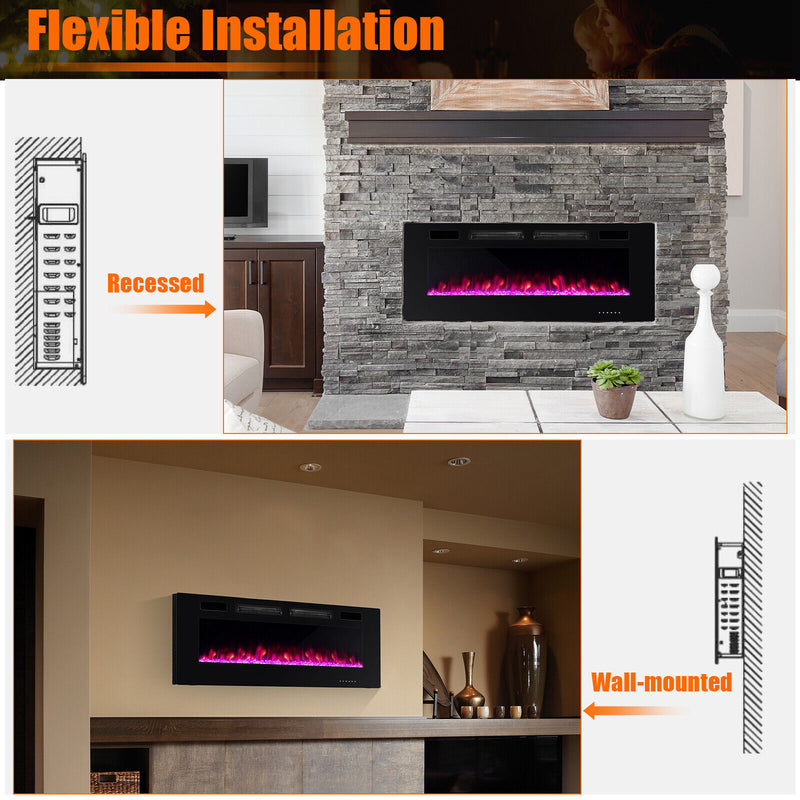 Premium 50 Inches Ultra-Thin Electric Fireplace Wall-Mounted & Recessed Fireplace Heater