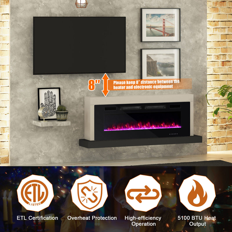 Premium 50 Inches Ultra-Thin Electric Fireplace Wall-Mounted & Recessed Fireplace Heater