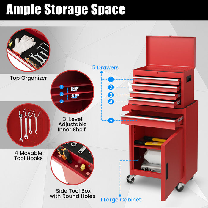 Premium 2 in 1 Tool Chest & Cabinet with 5 Sliding Drawers