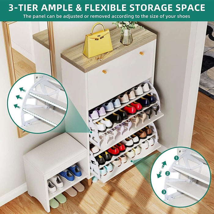 Premium Shoe Storage Cabinet with Bench & 3 Flip Drawers Shoe Rack Storage Organizer