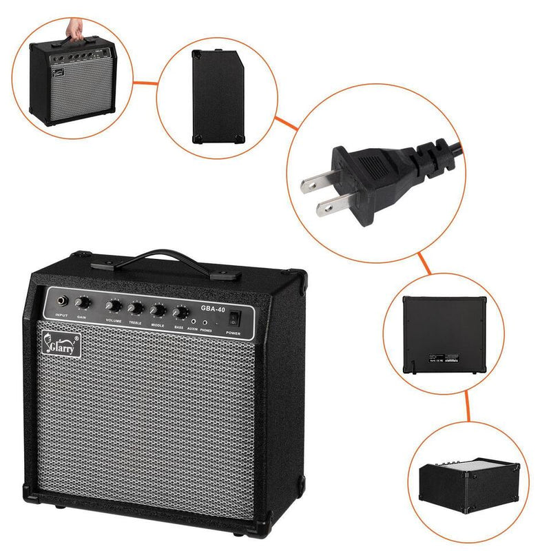 Glarry 40W Watt Amplifier Portable Bass Amp for Electric Bass Guitar Black
