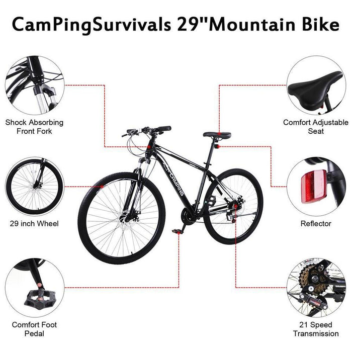 Adult Mens Mountain Bike, High Carbon Steel Frame, 21-Speed, 29'' Wheels