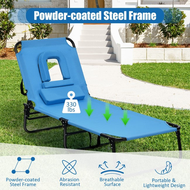 Luxury Outdoor Folding Chaise Beach Pool Patio Lounge Chair Bed