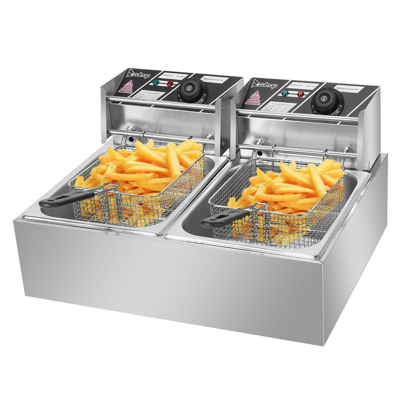 ZOKOP 5000W Electric Deep Fryer 12L Dual Fry Machine Commercial Restaurants