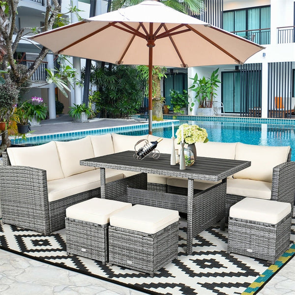 Patio Furniture Sets 7-Pieces Outdoor Sectional Sofa Rattan Wicker Sofa W/ Table