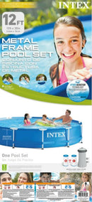 Intex 12' x 30" Metal Frame Above Ground Swimming Pool with Filter and Cover