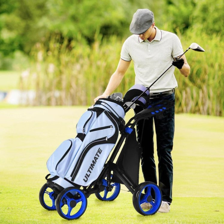Goplus 4 Wheels Folding Golf Push Cart W/Bag Scoreboard Adjustable Handle