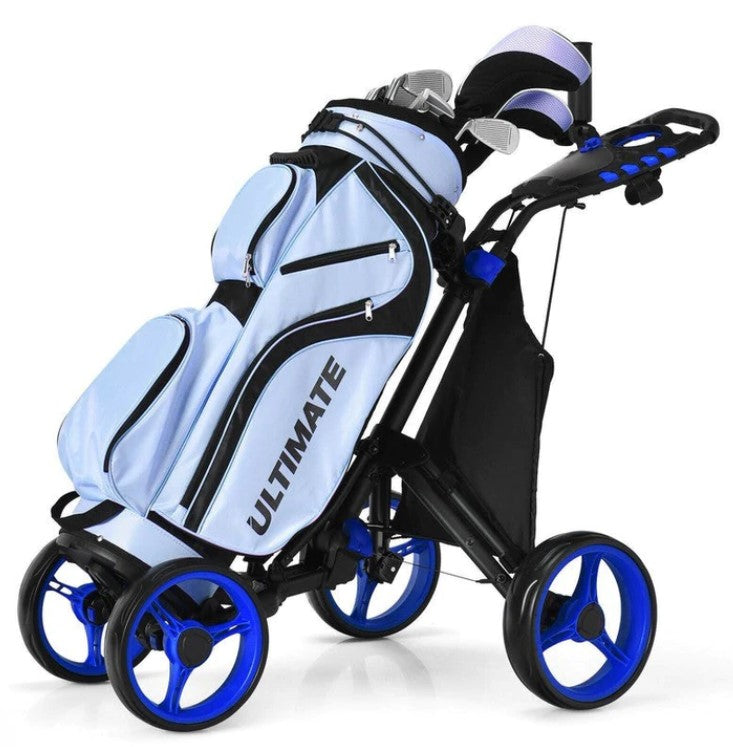 Goplus 4 Wheels Folding Golf Push Cart W/Bag Scoreboard Adjustable Handle