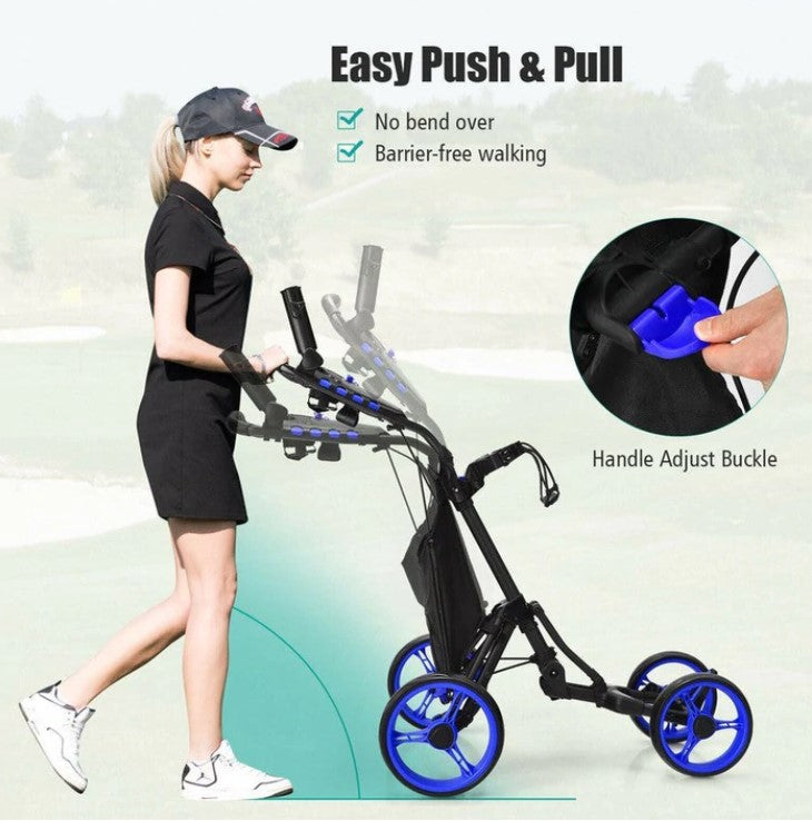 Goplus 4 Wheels Folding Golf Push Cart W/Bag Scoreboard Adjustable Handle