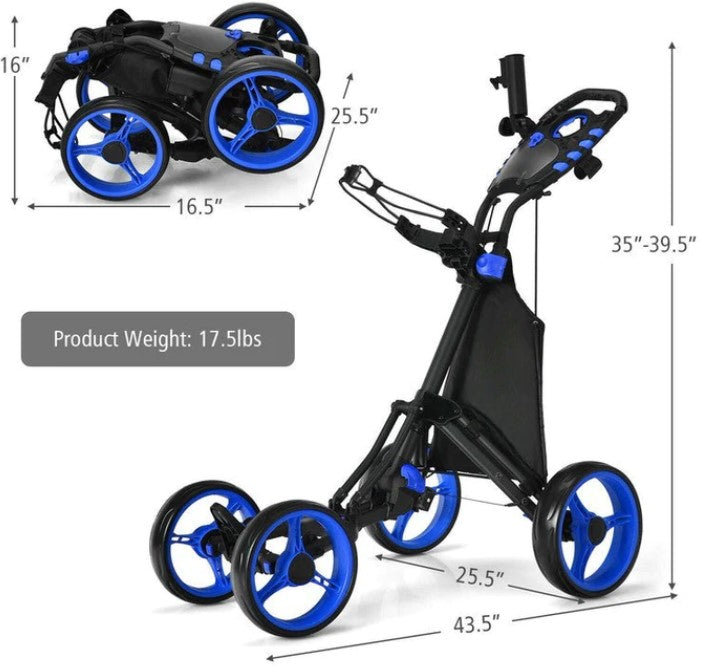 Goplus 4 Wheels Folding Golf Push Cart W/Bag Scoreboard Adjustable Handle