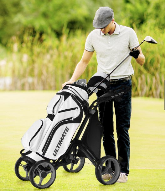 Goplus 4 Wheels Folding Golf Push Cart W/Bag Scoreboard Adjustable Handle