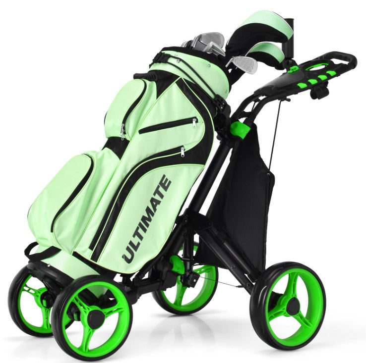 Goplus 4 Wheels Folding Golf Push Cart W/Bag Scoreboard Adjustable Handle