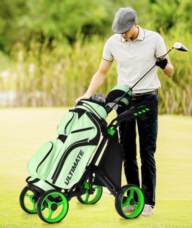 Goplus 4 Wheels Folding Golf Push Cart W/Bag Scoreboard Adjustable Handle