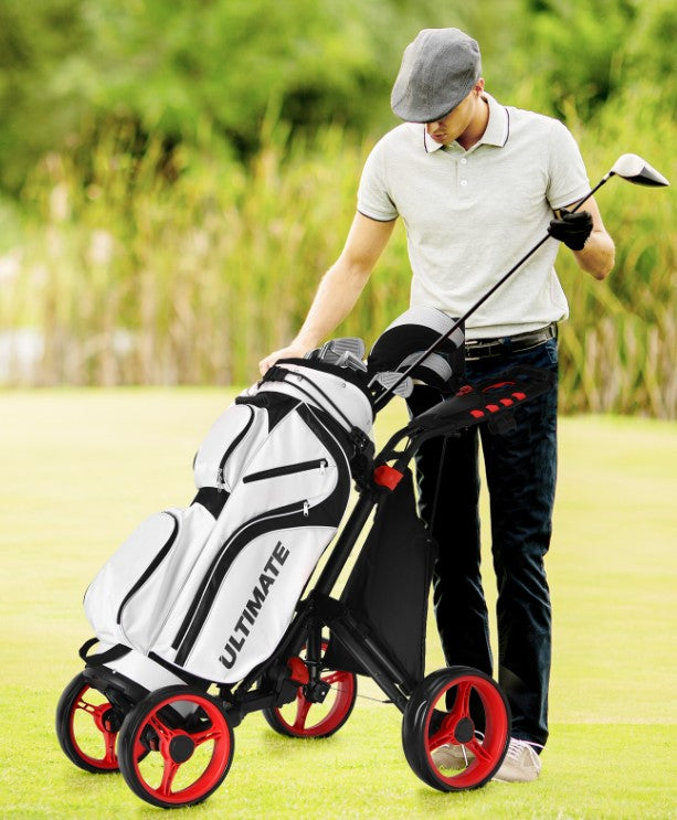Goplus 4 Wheels Folding Golf Push Cart W/Bag Scoreboard Adjustable Handle
