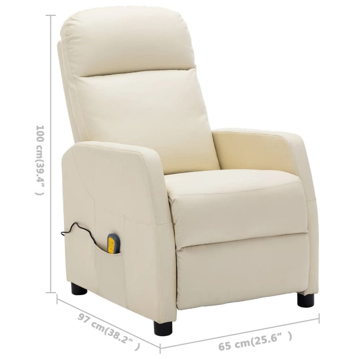 Electric Massage Reclining Chair Cream White Faux Leather - 25.6" x 38.2" x 39.4"